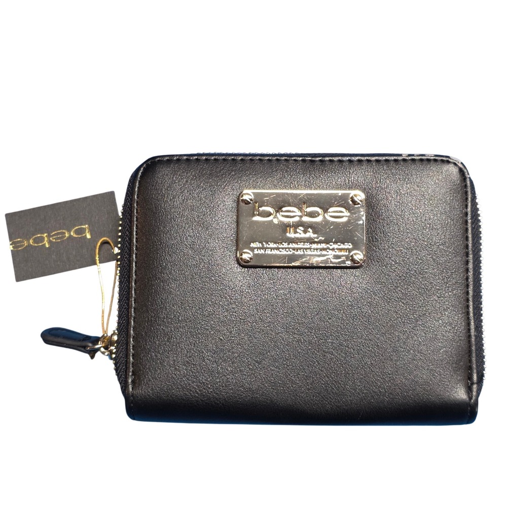 CLEARANCE 💲6️⃣ Bebe USA Black Leather‎ Zip Around Wallet Coin Purse NWT